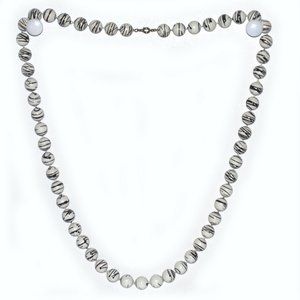 Vintage White W/ Black Swirl Beaded 30.5" Necklace